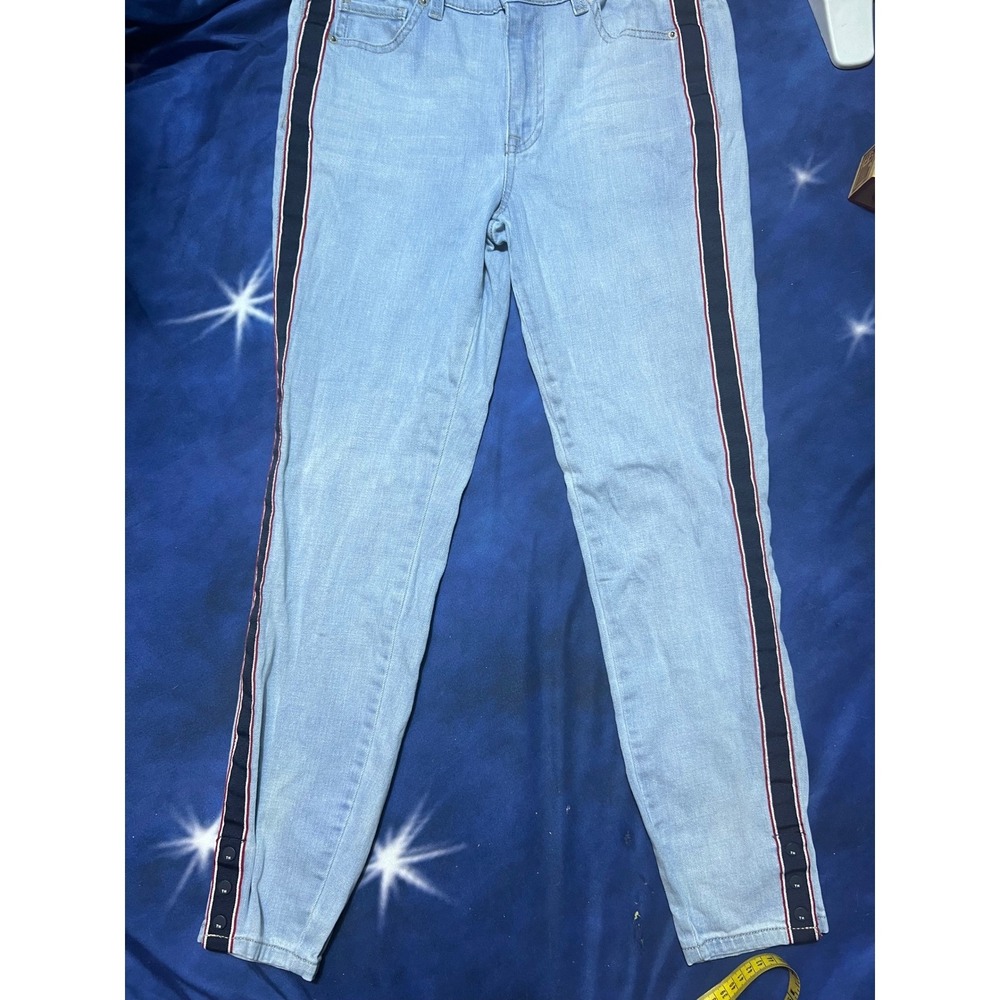 Tommy Hilfiger Side Stripe Skinny Jeans Light Wash Blue Snap Ankle Size 6